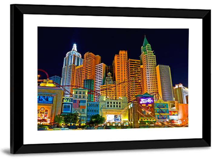 Las Vegas Big Apple Coaster at Night Wall Art as a framed print