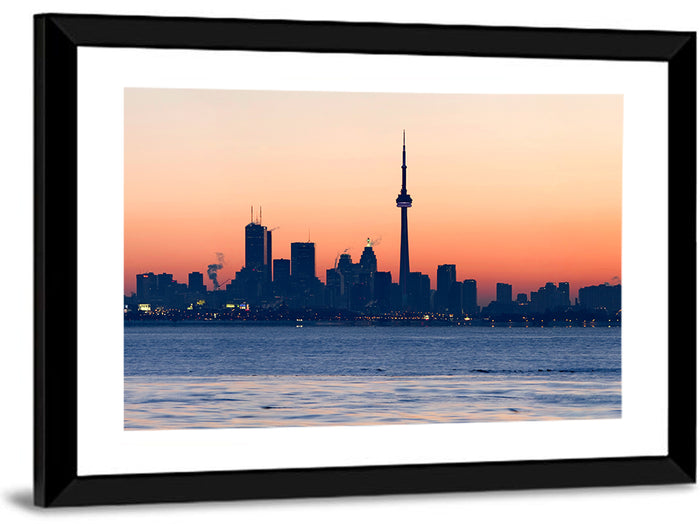 Toronto Dusk Skyline with Cn Tower Wall Art as a framed print