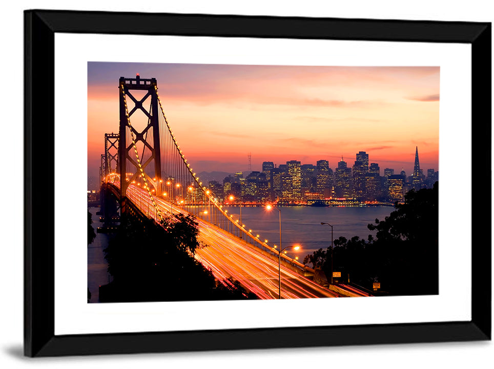 Bay Bridge Light Trails at Sunset Wall Art