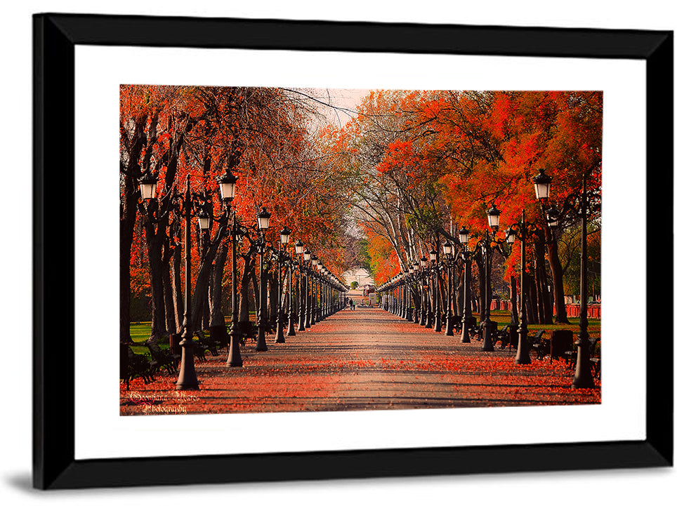 Autumn Park Path with Vintage Lampposts Wall Art
