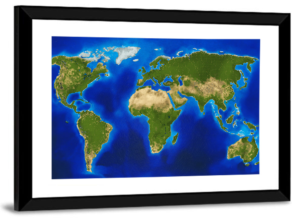 Satellite-style Blue World Map Wall Art