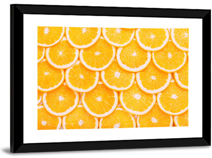 Orange Slice Grid Pattern Wall Art as a framed print