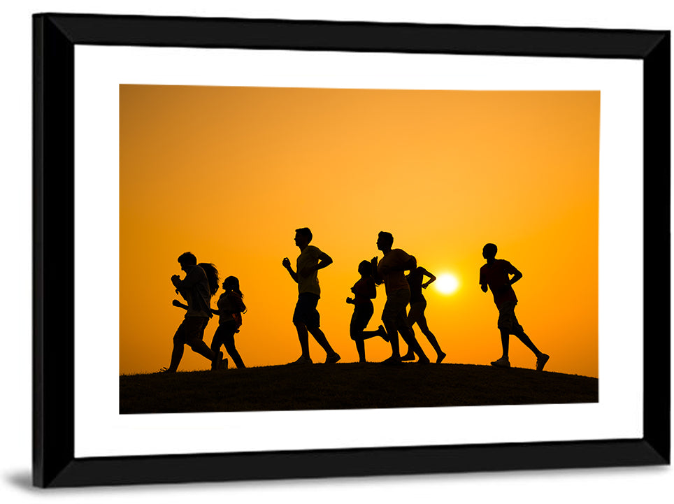 Six Runners Silhouette at Golden Sunset Wall Art