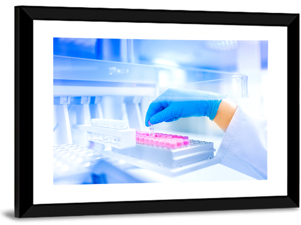 Gloved Hand with Vial and Pink-capped Tubes Wall Art