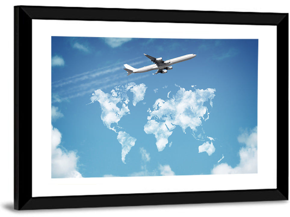 Jet Over Cloud World Map Wall Art