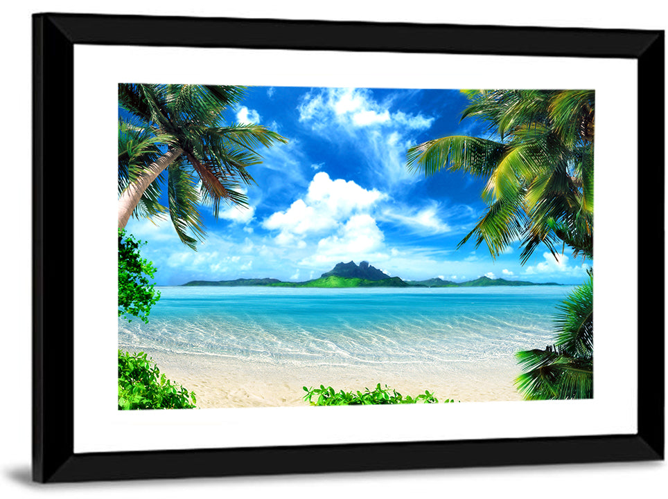 Palm-framed Tropical Island Beach Wall Art