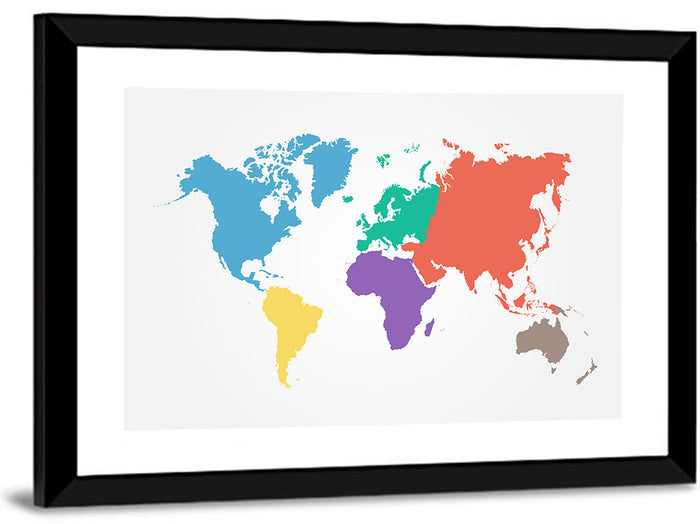 World Continents Map Wall Art as a framed print