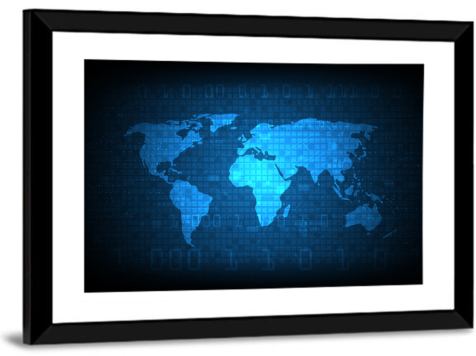 Binary Grid World Map Wall Art