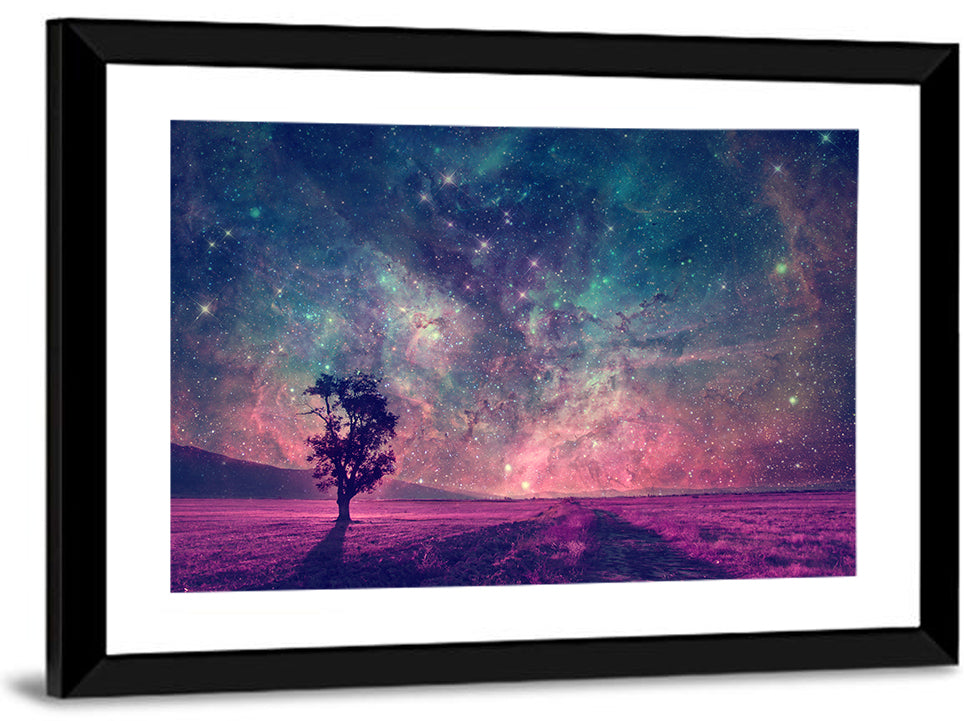 Lone Tree Under Nebula Sky Wall Art