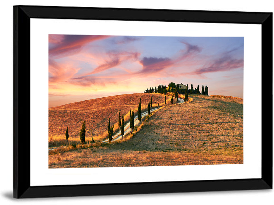 Tuscan Hilltop Road at Dusk Wall Art