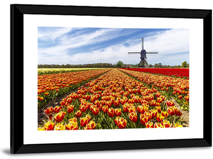Windmill in Tulip Farm Field Wall Art