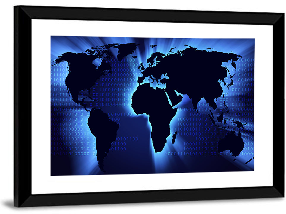 Glowing Digital World Map Wall Art