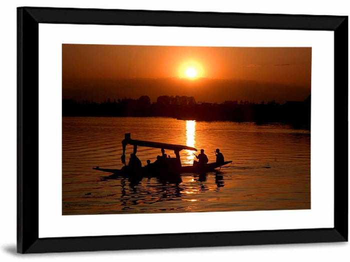 Dal Lake Sunset Silhouette Wall Art as a framed print