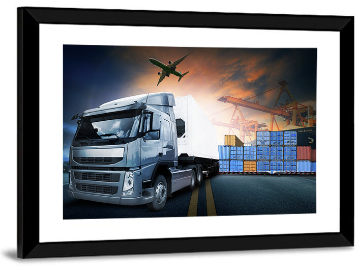 Sunset Freight Terminal Truck Scene Wall Art as a framed print