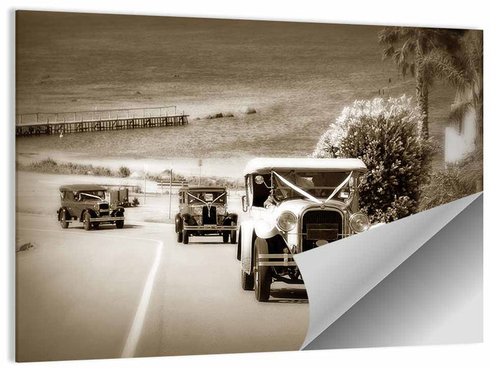 Vintage Wedding Cars Wall Art as a poster print