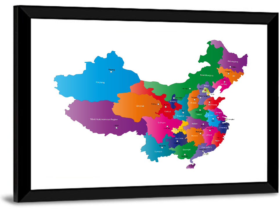 Colorful China Provinces Map Wall Art