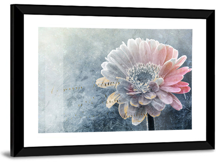 Winter Gerbera with Golden Script Wall Art as a framed print