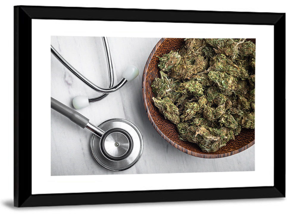 Stethoscope and Medical Cannabis Still Life Wall Art
