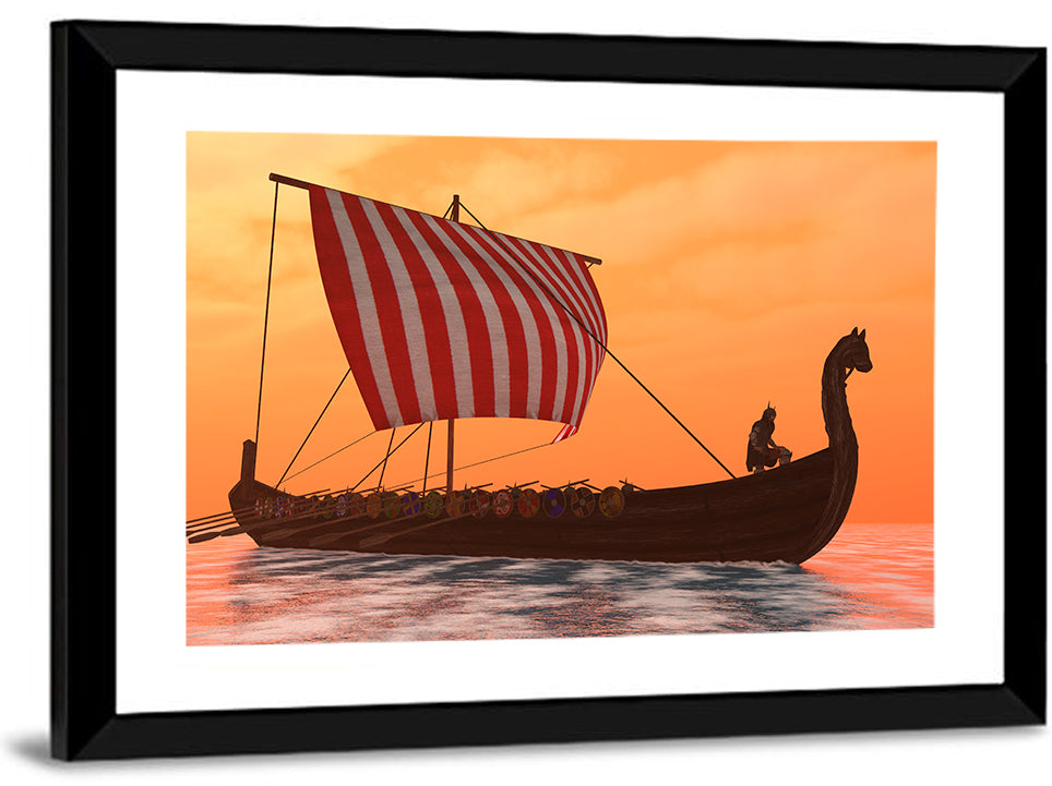 Viking Longship at Dusk Wall Art