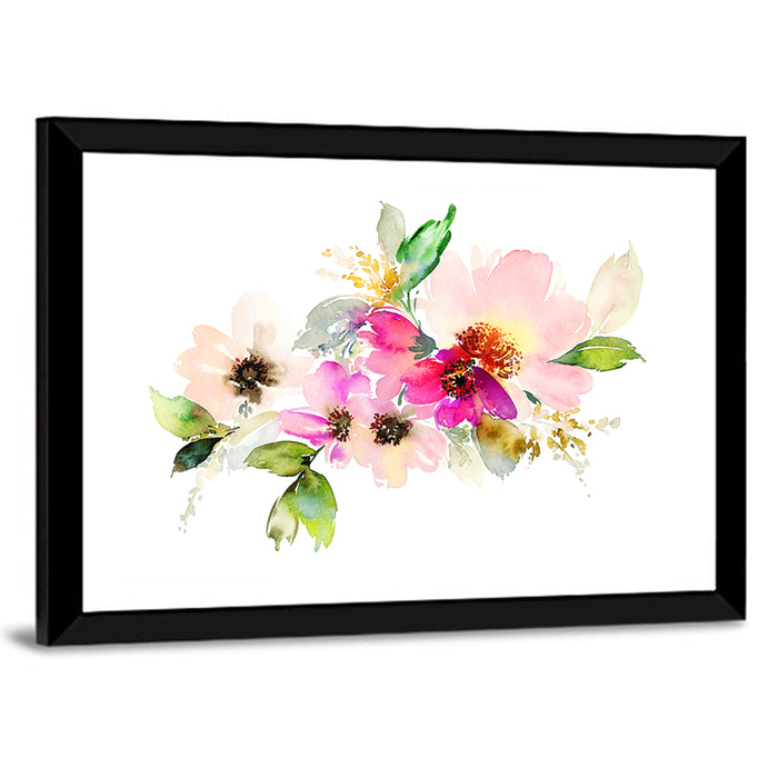 Delicate Pink Floral Watercolor Wall Art as a framed print