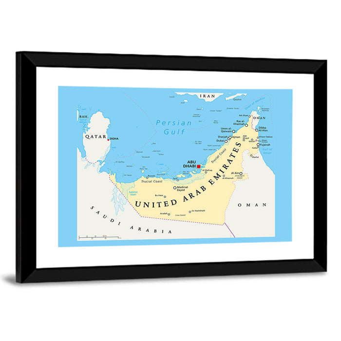 UAE Political Map Wall Art as a framed print