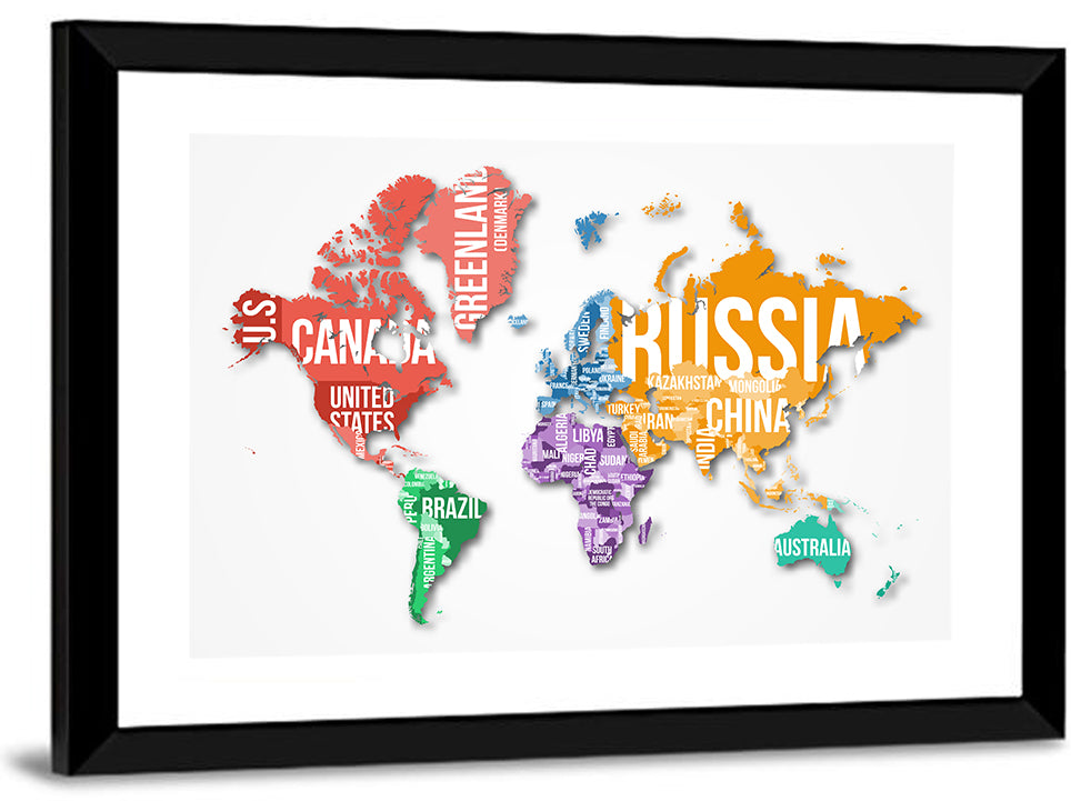 Colorful Country Name World Map Wall Art