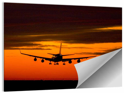 Plane Landing at Sunset Wall Art