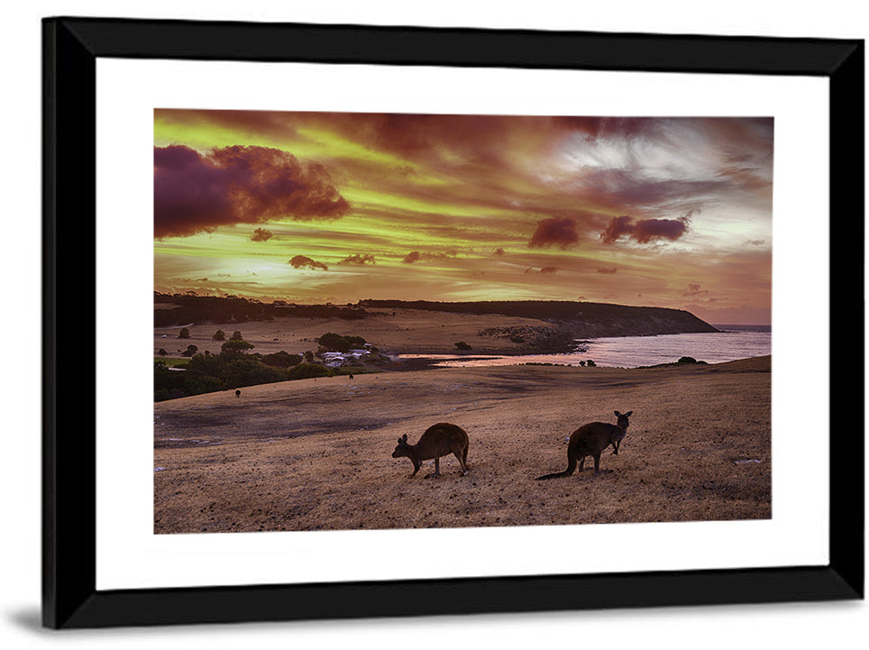 Two Kangaroos at Sunset Coast Wall Art