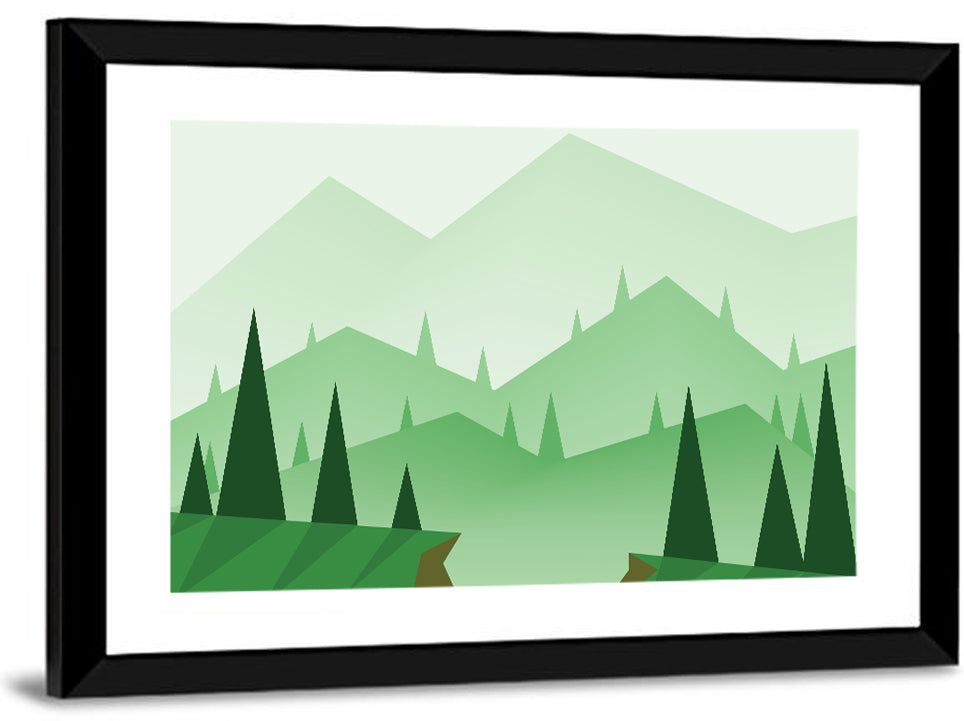 Misty Green Hills Illustration Wall Art