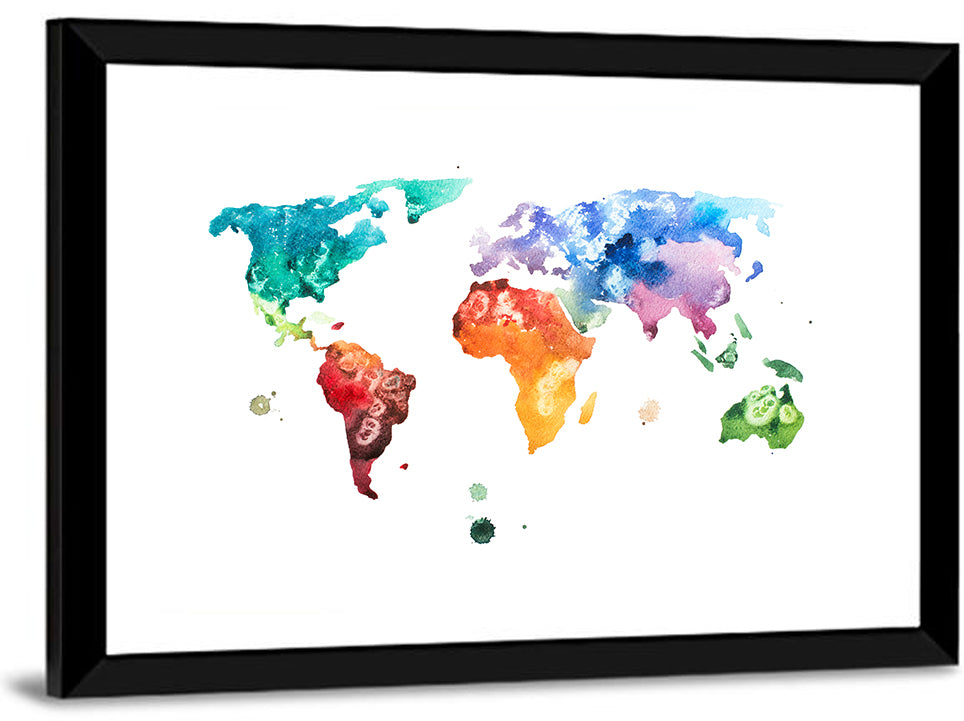 Multicolor Watercolor World Map Wall Art