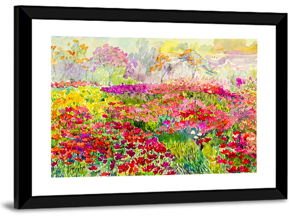 Summer Poppy Meadow Watercolor Wall Art
