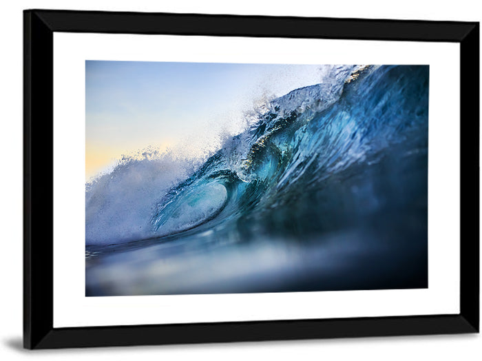 Golden Hour Barrel Wave Wall Art as a framed print