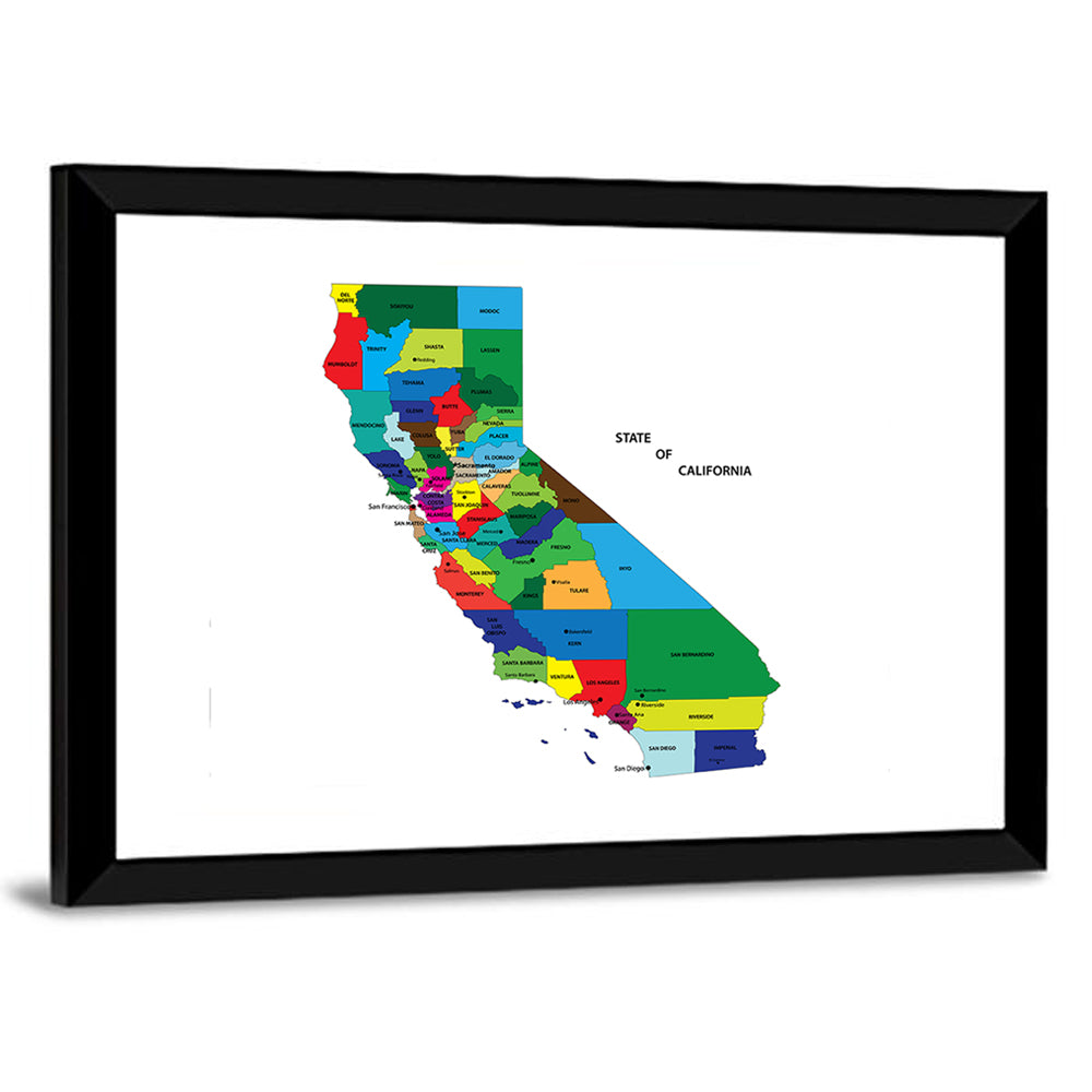 California Map with Colored Counties Wall Art
