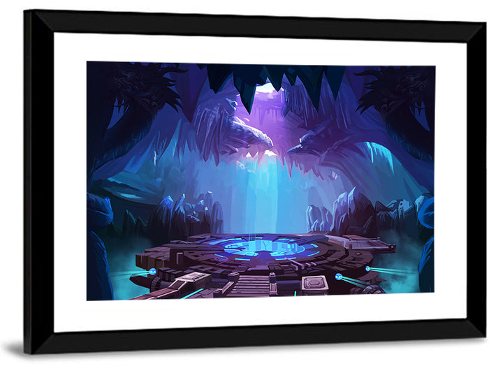 Alien Cave with Glowing Portal Wall Art as a framed print