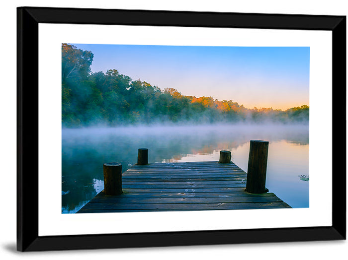 Misty Dock, Mt Saint Francis Wall Art as a framed print