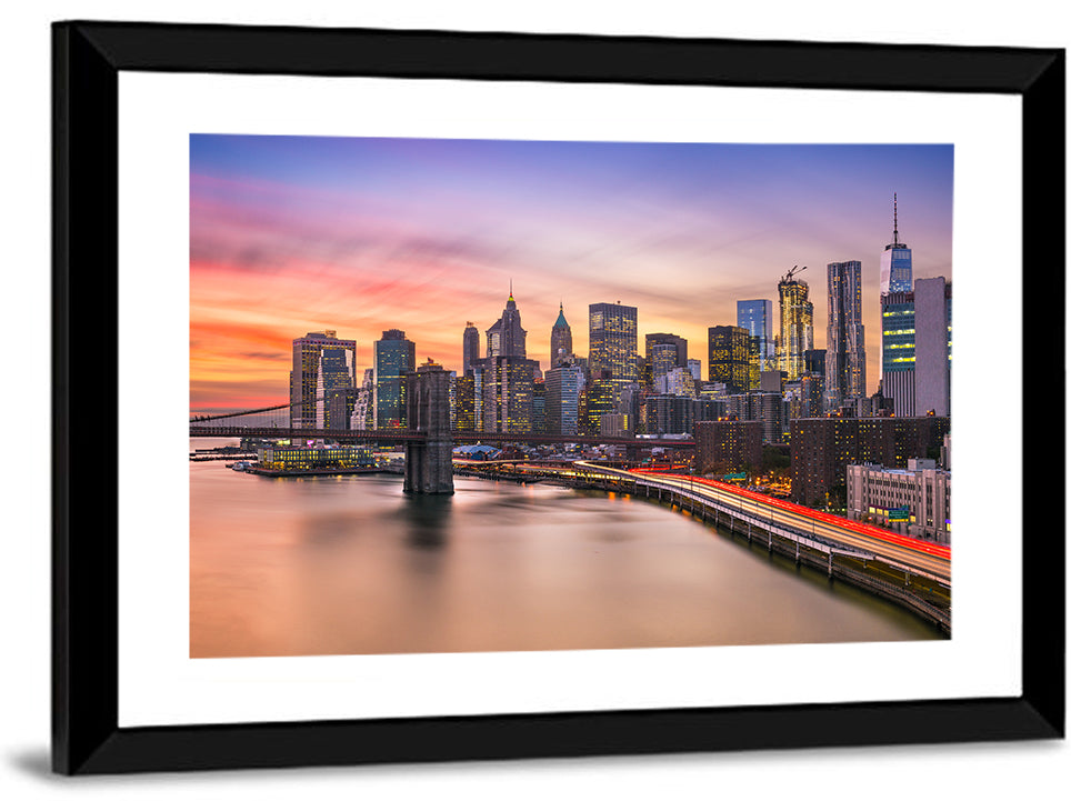 Brooklyn Bridge Light Trails Over Lower Manhattan Wall Art