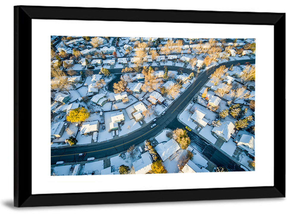 Snowy Fort Collins Neighborhood Aerial Wall Art