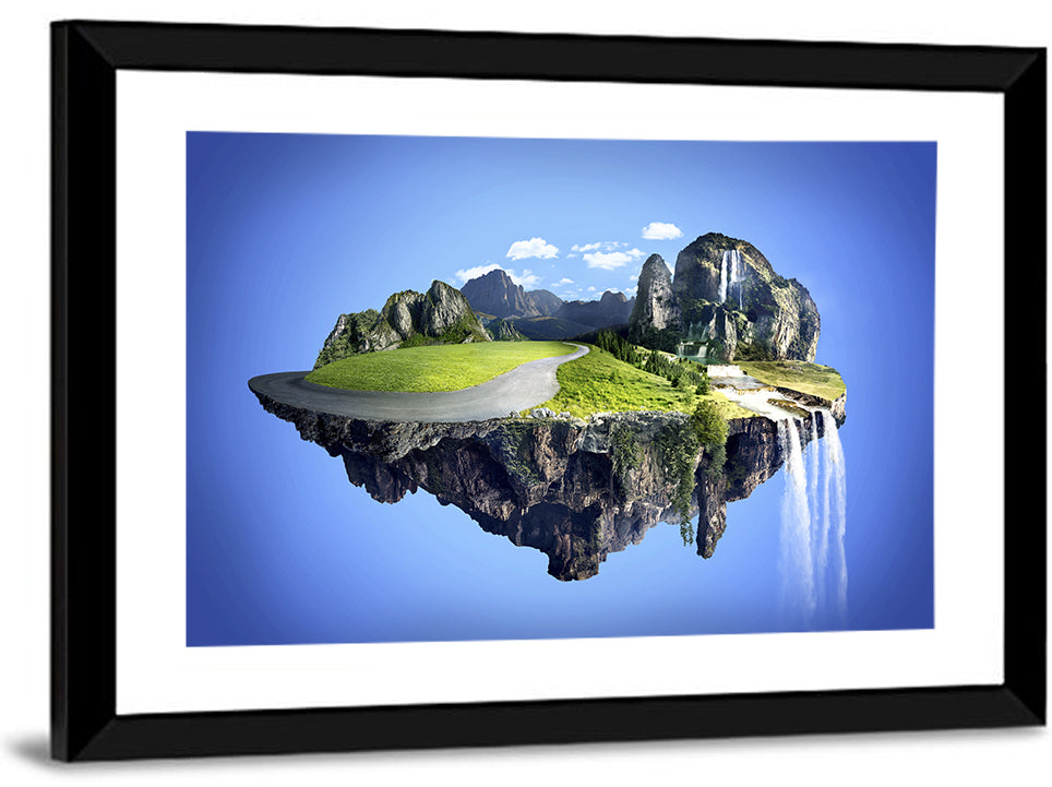 Surreal Floating Island with Waterfalls Wall Art