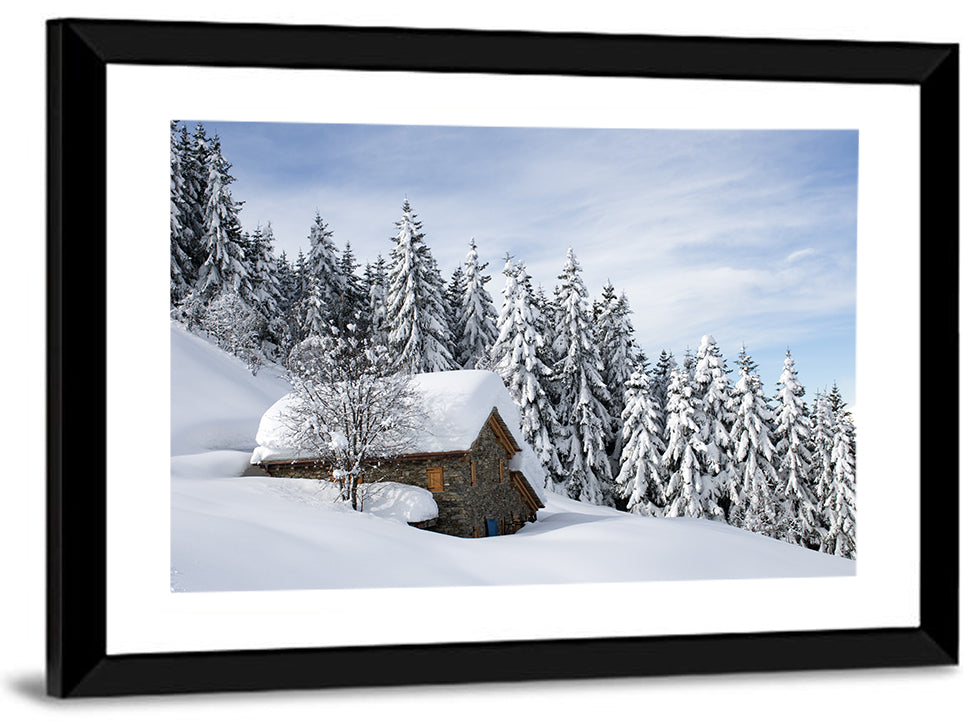 Snow Covered Alpine Cabin Wall Art