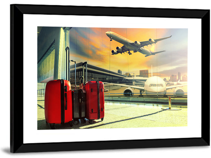 Suitcases at the Airport Window Wall Art as a framed print
