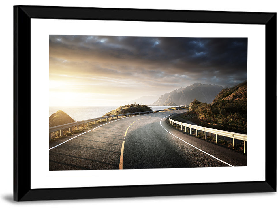 Golden Sunrise Coastal Road Wall Art