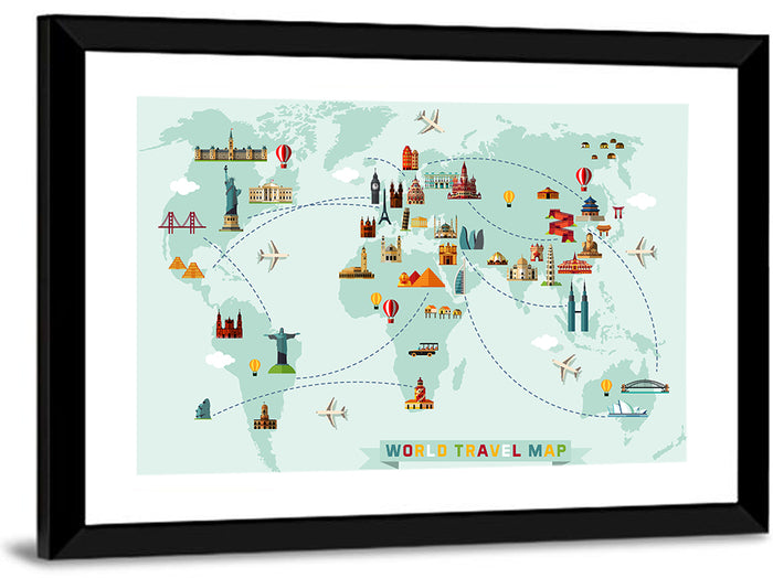 World Travel Map Illustration Wall Art as a framed print