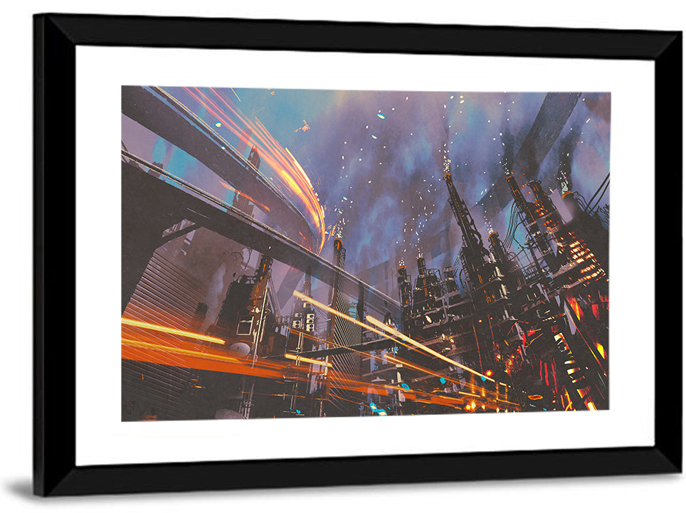 Futuristic Industrial Cityscape Wall Art