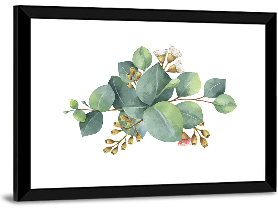 Eucalyptus Leaves with Pink Blossom Wall Art