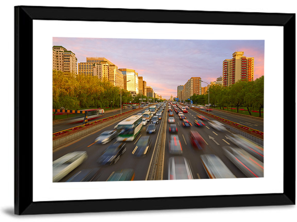 Beijing Sunset Traffic Streaks Wall Art
