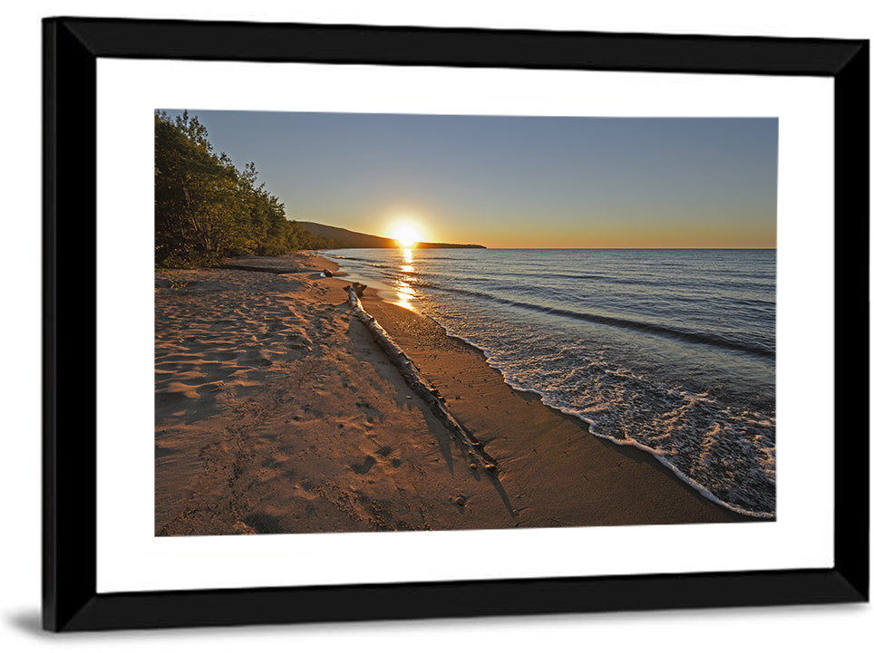 Lake Superior Driftwood Beach Sunset Wall Art