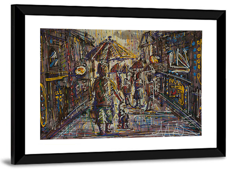 Rainy City Street Wall Art