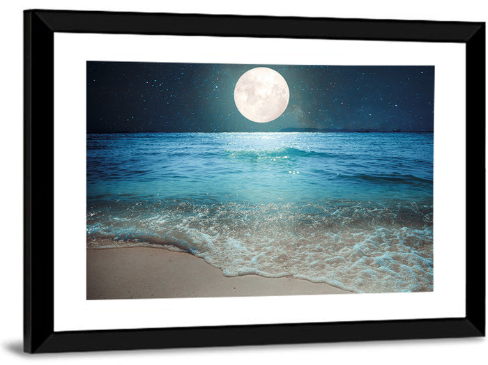 Full Moon Over Beach Wall Art as a framed print