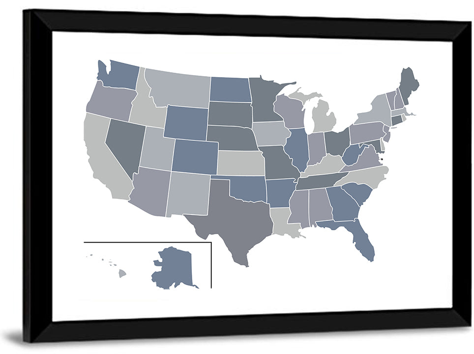 Minimalist USA Map in Blue and Grey Wall Art
