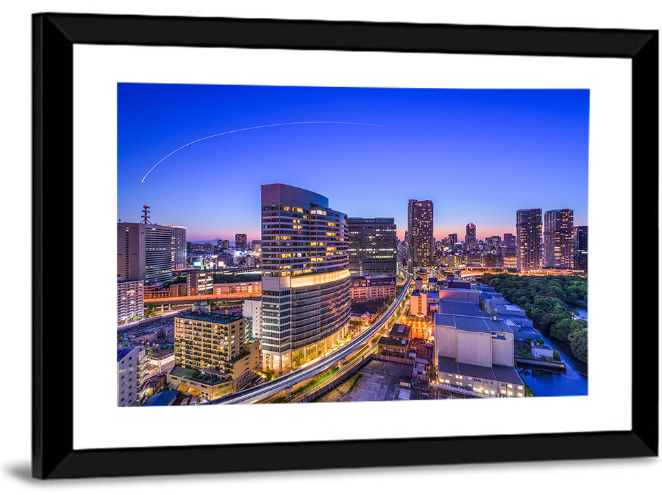 Tokyo Monorail Light Trails at Twilight Wall Art